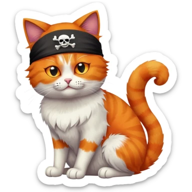 cat full body sitting with a pirate eye patch, one eye closed sticker