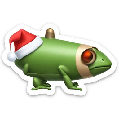 A missile taped to a toad with a Santa hat on sticker