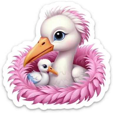 stork with a baby peeking out of a pink bundle sticker