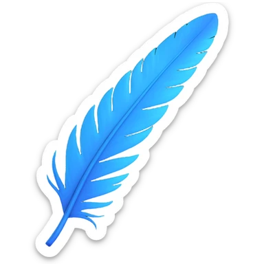 a stylized blue feather with a slight shadow, modern look sticker