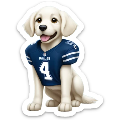 White golden retriever Dallas Cowboy Football uniform sticker