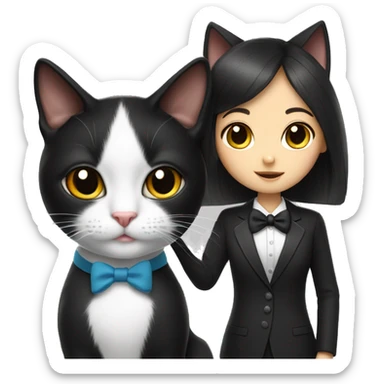 Tuxedo cat with Asian girl sticker