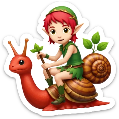 tiny forest elf with red hair riding snail sticker