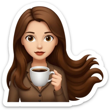 Brown long haired sexy woman with dark brown eyes with cup of coffee sticker