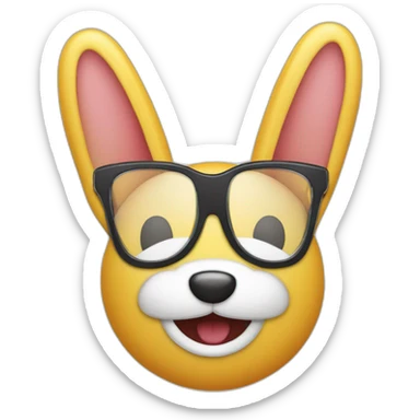 Itello avec Des dents de lapins, un appareil dentaire et des lunettes qui lève le doigt sticker