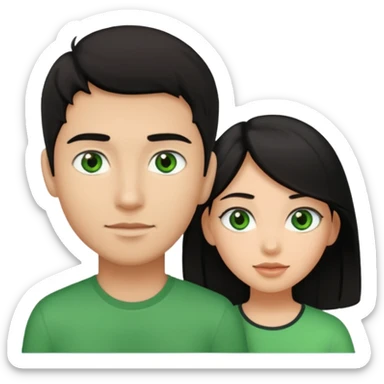 Couple girl dark hair light skin boy tan skin green eyes black hair sticker