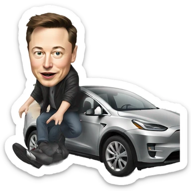 Elon Musk stepping on a car break pedal sticker
