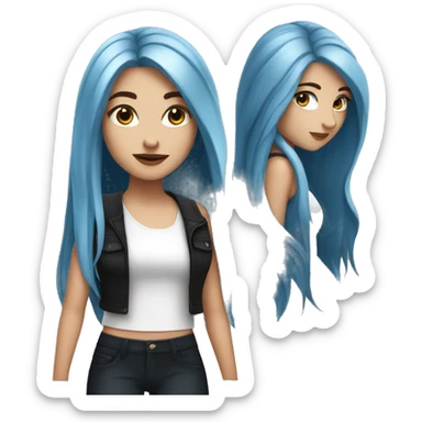 white girl with long straight dark blue hair wearing black tank top sticker