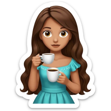 big black eyes and tanned skin brown hair glamorous long hair with coffee  sticker