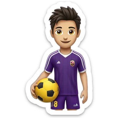 Niño futbolista rubio camiseta rayas verticales moradas sticker