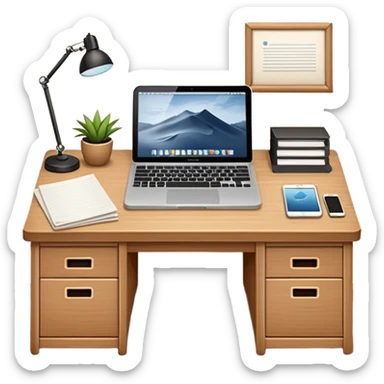 simple emoji of a cozy desk with a paper and a laptop on it sticker