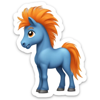 Full blue, young, boy pony cartoon with orange mohawk sticker