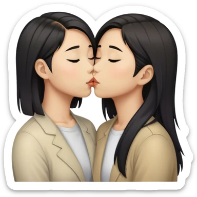 Asian lesbian couple kissing. One of them has long hair and the other has short hair. sticker