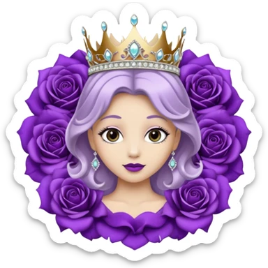 Purple rose flower, silver circle plaque with silver tiara sticker