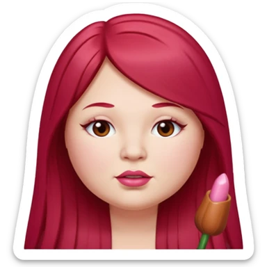 chubby white woman cherry red long straight hair parted middle sticker