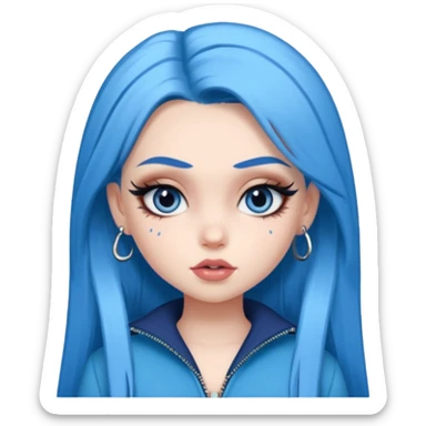 pale skin, bratz baddie, beautiful eyes, eyeliner, blue hair sticker