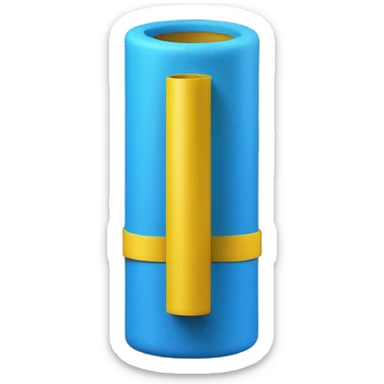 Blue foam tube with yellow ends on both end, not hollow, front view, yellow ends and blue foam sticker