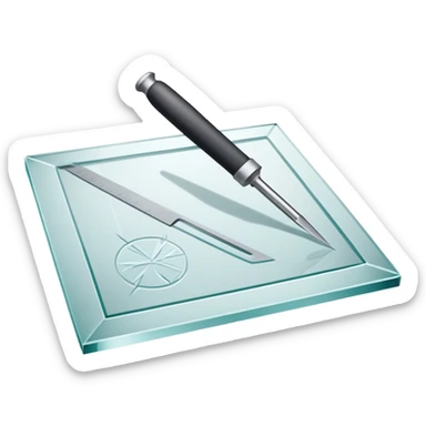 Glass carving icon, piece of glass being etched with carving tools, fine lines and patterns on the glass surface, glass cutter, minimalistic style, clean lines, transparent background. sticker