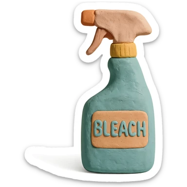 close-up of bleach spray bottle with trigger in claymation style, soft lighting, pastel colors sticker