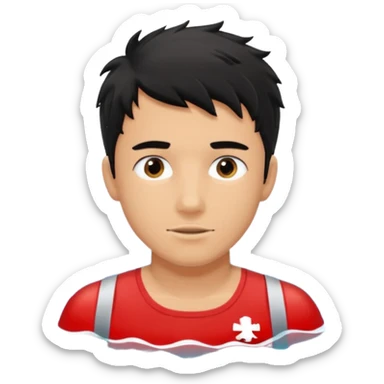 Lifeguard male tanned skin Teenager with Black messy hair swimming to rescue someone sticker