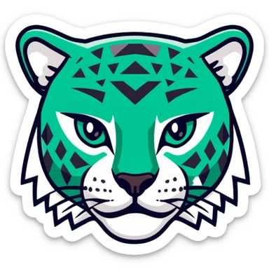 Geometric Maya style jaguar - important message, strictly white and deep dark green only, angular sharp lines sticker