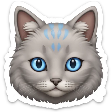 a gray cat with blue eyes on its FOREHEAD sticker