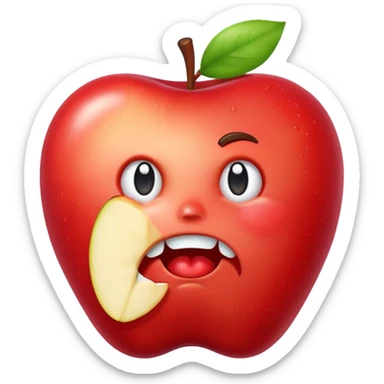 sad apple with a buck tooth sticker