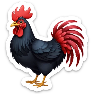 Cinematic Cute Yawning Black Rooster Portrait Emoji, Head tilted slightly with a dramatic, wide-open yawn, showcasing a soft, downy black plumage with a crisp red comb and drooping wings, round eyes barely open in drowsy contentment, Simplified yet irresistibly adorable features, highly detailed, glowing with a soft, cozy glow, high shine, relaxed yet expressive, stylized with a touch of whimsy, bright and endearing, soft glowing outline, capturing the essence of a sleepy yet affectionate rooster, so drowsy it feels like it could stretch out of the screen and curl up for a nap! sticker