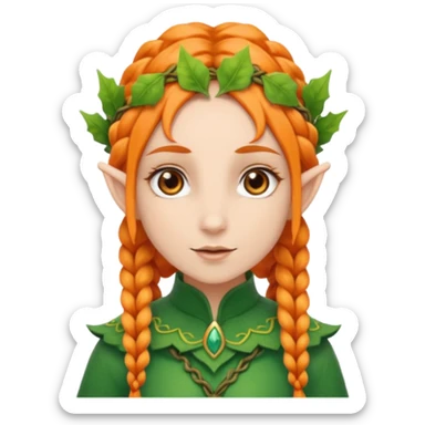 Elf with orange braids and leaf crown sticker