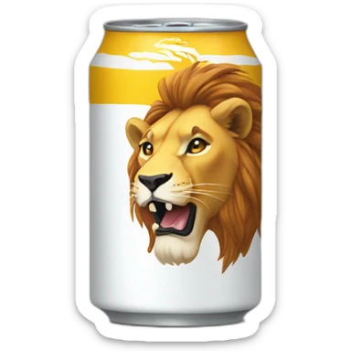 a beverage can that have a lion on it sticker