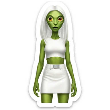 reptilian alien woman in white leather mini skirt, full body sticker