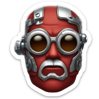 Red skin male cyborg head with white goatee and silver steampunk goggles sticker