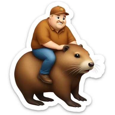 Fat man riding a beaver ￼ sticker