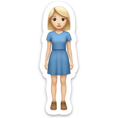 Create me an emoji of a full body white female in a casual dress, looking slightly to her right. sticker