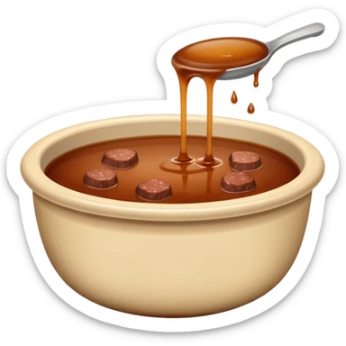 beef stock in a bowl, plain brown liquid, no extra details, emoji style sticker
