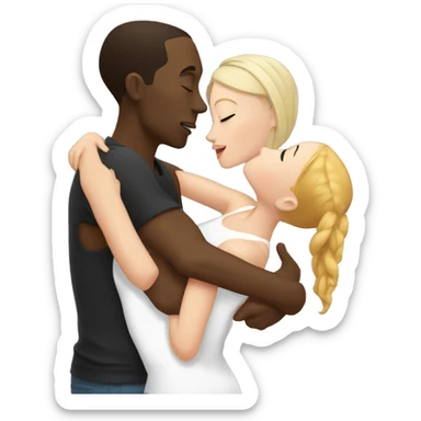 black guy kissing two white girls sticker