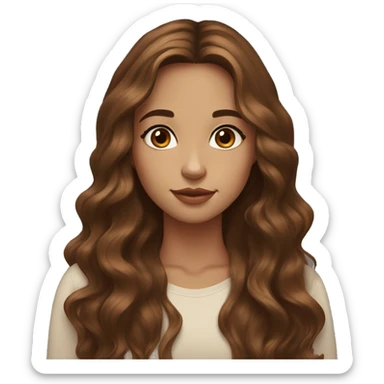 Girl with white skin , thin almond eyes , brown eyes , brown long wavy hair with caramel balayage sticker