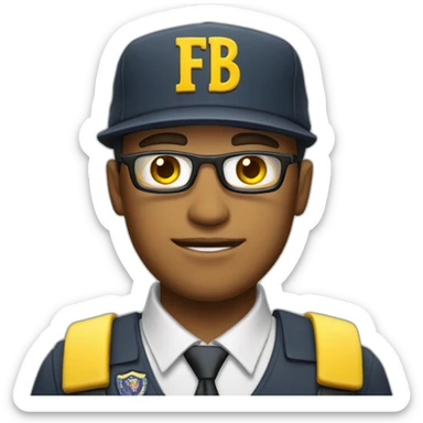 man with yellow "FBI" letters on his cap sticker