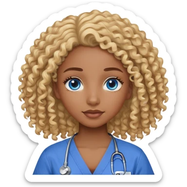 Black Girl with curly blonde hair and blue eyes in scrubs sticker