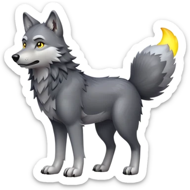 cinematic-[wolf]-realistic-full-body-standing-emoji,-tail-resting-loosely-beside-its-paws,-head-tilted-dramatically, -scruffy-[grey]-fur,-simplified-yet-realistic-focused-features,-highly-detailed,-glowing-with-an-almost-sarcastic-glow sticker