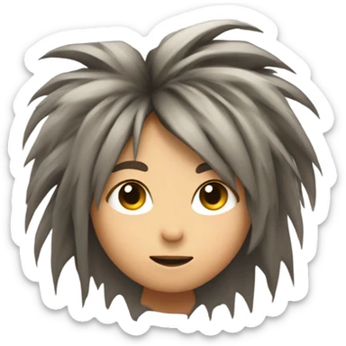 Headbanging girl head with messy hair from headbanging with a hand raised beside the head making an i love you sign with her fingers sticker