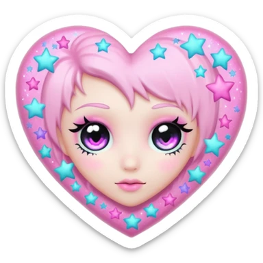 pastel goth heart with pastel stars sticker