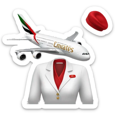 "Emirates Airlines" Flight Attendant with "All Red Cabin Crew Hat" and at left side falling white scarf. sticker