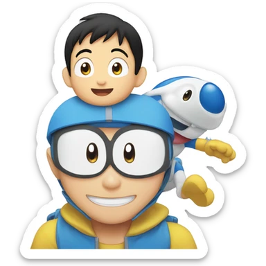 nobita smiling with doremon sticker
