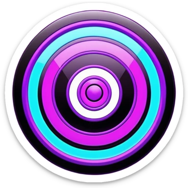 Futuristic glowing bullseye target emoji, neon purple and cyan holographic glow, dark background, digital tech style, abstract sparkles, no face. sticker