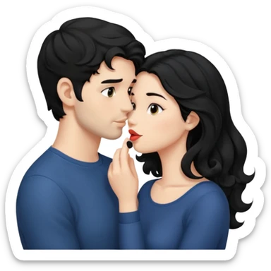 a handsome man with black short wavy hair, no beard tries to kiss a cute woman who has long~~ black hair sticker