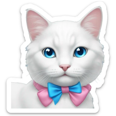 white cat with a pink bow and blue eyes sticker