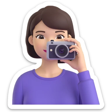 beautiful young lady with short straight hair taking a photo, upper body view sticker