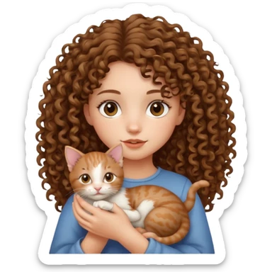 Девушка с кудряшками держит котика  sticker