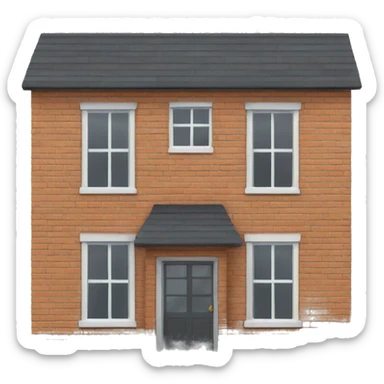 two floor house made of bricks, with dark grey windows and flat roof sticker